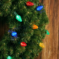 25 C7 Multicolor LED Christmas Lights, 8" Spacing, Green Wire [CLOSEOUT]