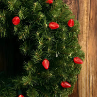 25 C7 Red LED Christmas Lights, 8" Spacing, Green Wire [CLOSEOUT]