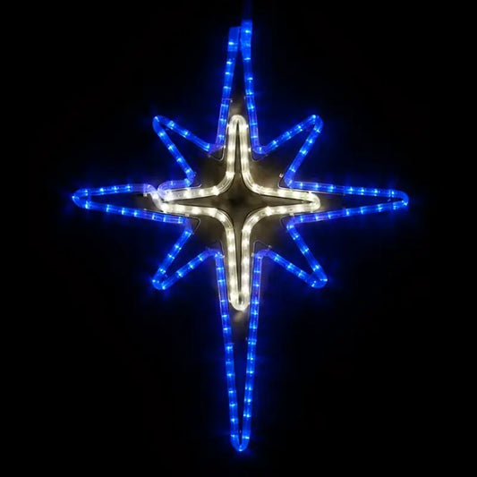 28’’ Blue and Cool White LED Bethlehem Star with Cross Center - Wireframes Displays and Yard Art