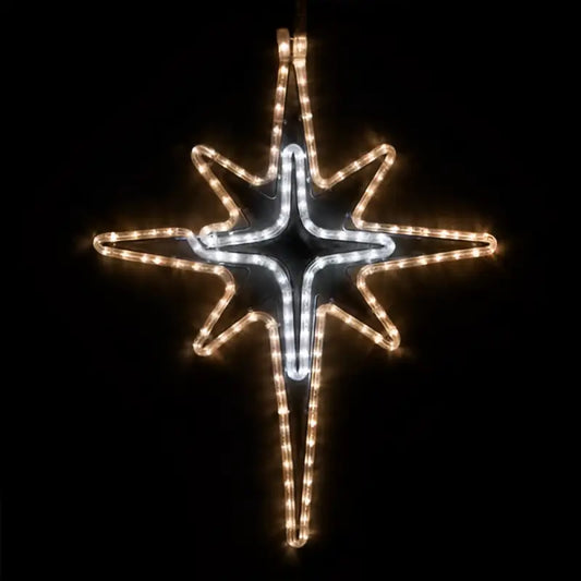 28’’ Warm White and Cool White LED Bethlehem Star with Cross Center - Wireframes Displays and Yard Art