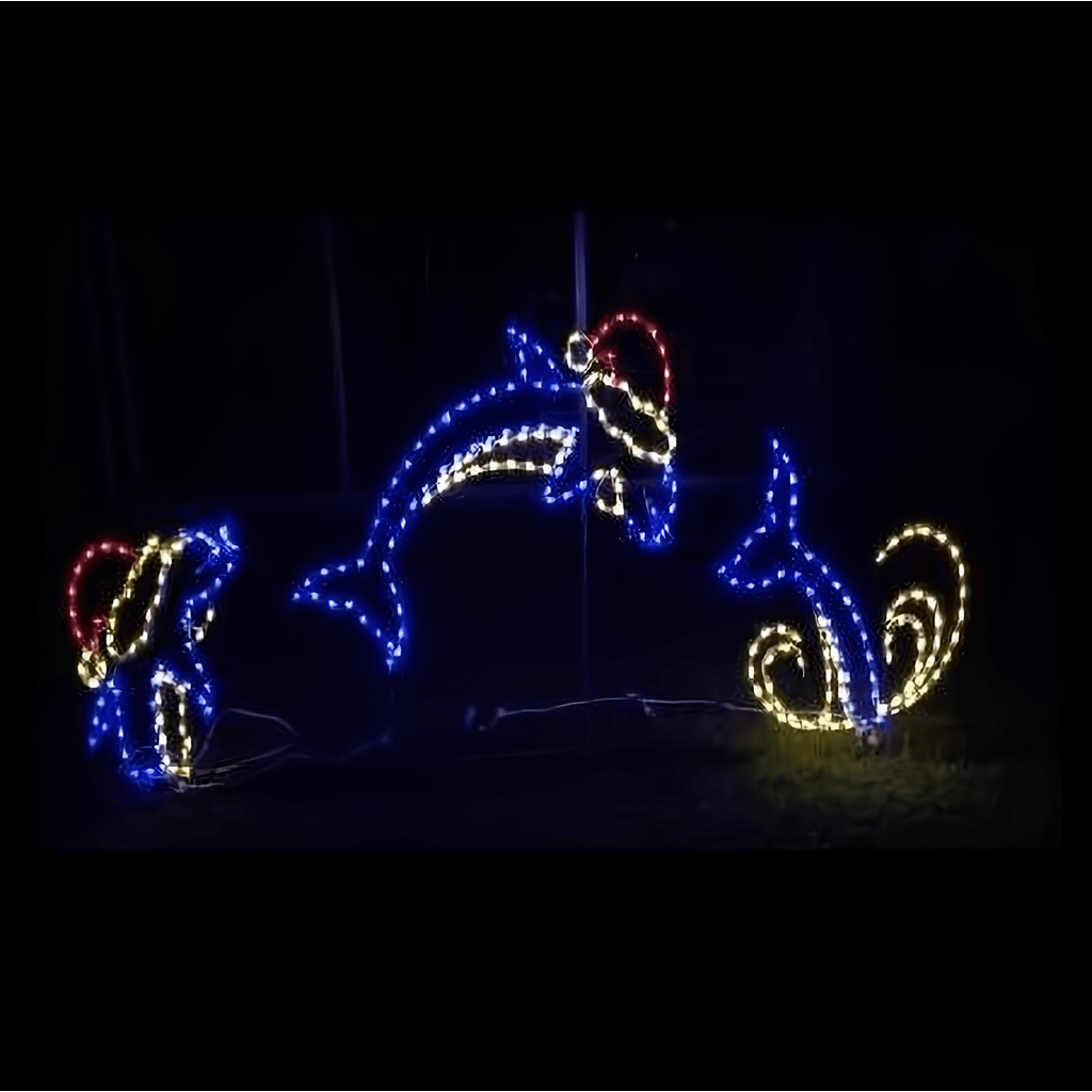 3 Piece Animated Jumping Dolphin with Santa Hat! - The Christmas Light Emporium