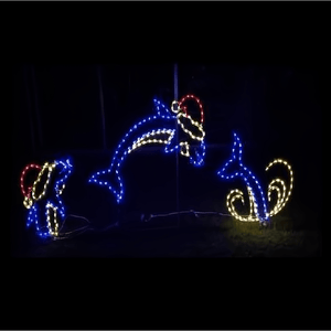 3 Piece Animated Jumping Dolphin with Santa Hat! Wireframes, Displays and Yard Art Lori's Lighted D'Lites