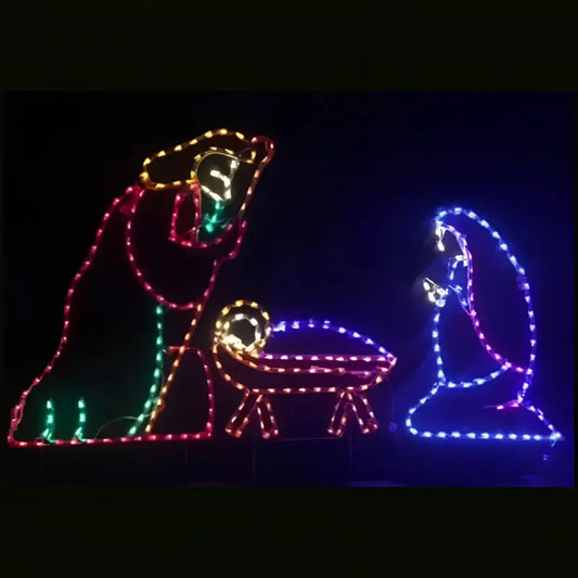 3 Piece Nativity Large with Colored Lights Wireframes Displays and Yard Art