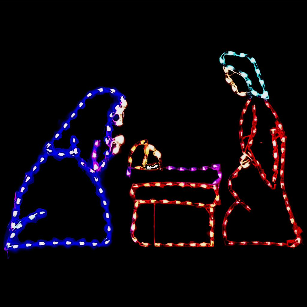 3 Piece Nativity, Small, Multicolor Lights - The Christmas Light Emporium