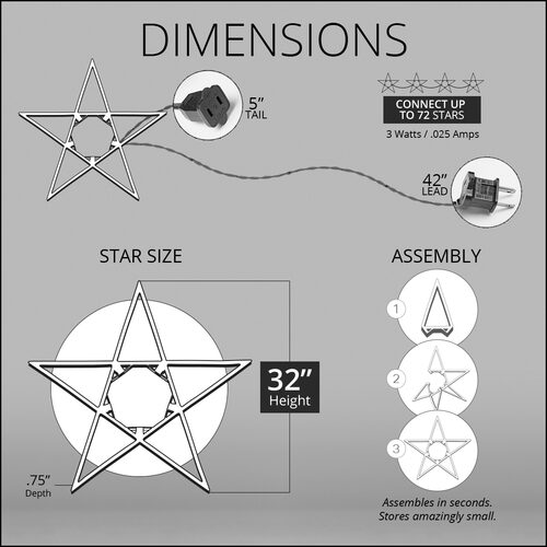 32" Warm White LED Folding Star