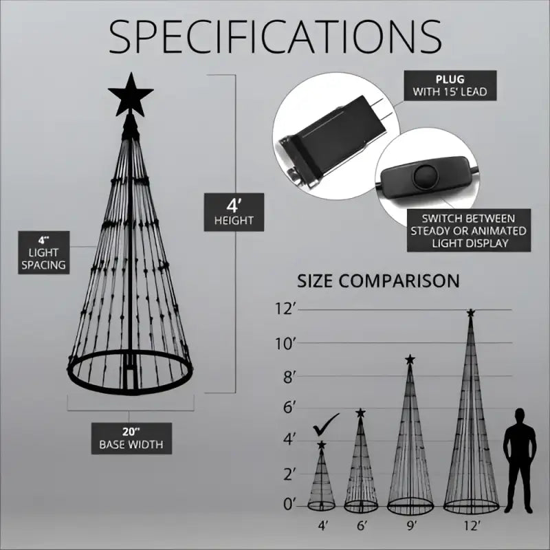 4’ Multicolor LED Animated Outdoor Lightshow Tree Black Frame - Christmas Lights