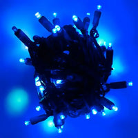 50 5mm Blue and Cool White Dazzle LED Strobe Christmas Lights, 6" Spacing, Green Wire