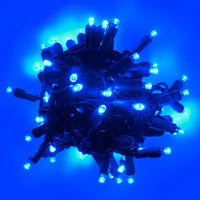 50 5mm Blue QuadSpark® LED Strobe Christmas Lights, 6" Spacing, Green Wire