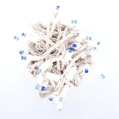 50 5mm ColorSplash Arctic Blue Cool White Teal LED Christmas Lights 6’’ Spacing White Wire - Christmas Lights
