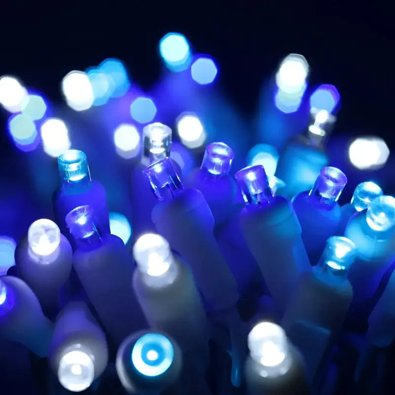 50 5mm ColorSplash Arctic Blue Cool White Teal LED Christmas Lights 6’’ Spacing White Wire - Christmas Lights