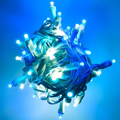 50 5mm ColorSplash Arctic Blue Cool White Teal LED Christmas Lights 6’’ Spacing White Wire - Christmas Lights