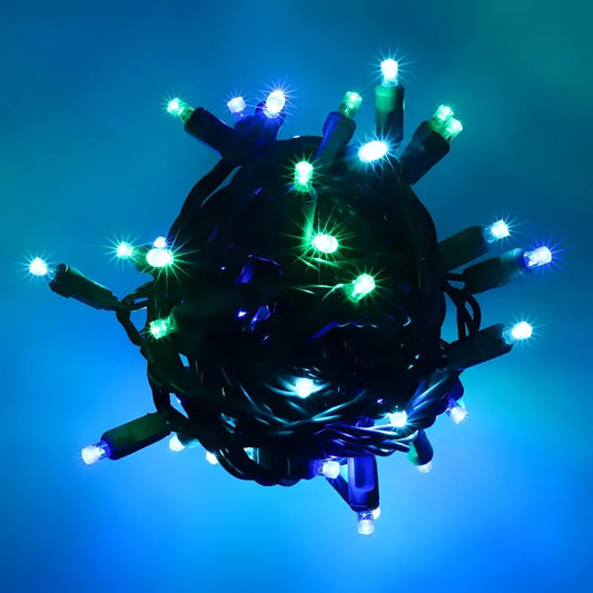 50 5mm ColorSplash Bahamas Blue Green Teal LED Christmas Lights 6’’ Spacing - Christmas Lights