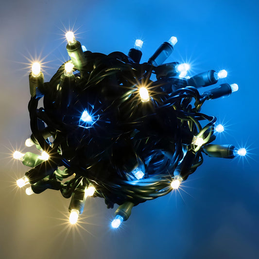 50 5mm ColorSplash Blue Taffy Warm White Teal LED Christmas Lights 6’’ Spacing - Christmas Lights