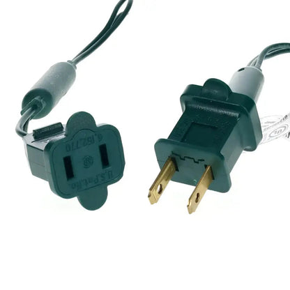 Green female end connector and polarized male plug from a 5mm LED Christmas light string
