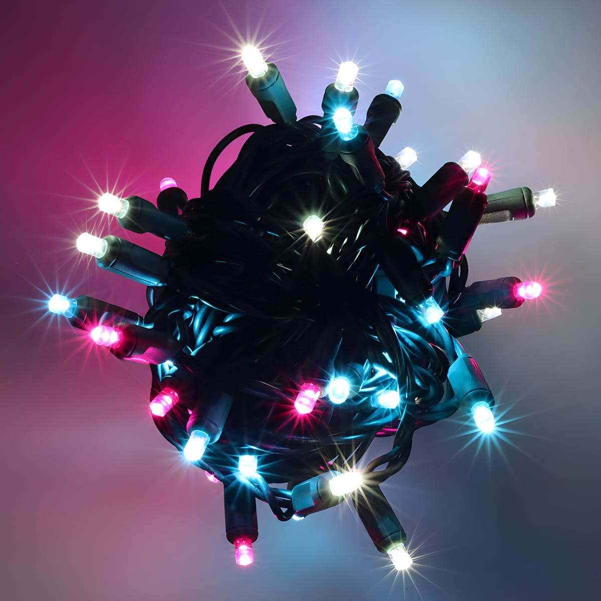 50 5mm ColorSplash Cotton Candy Multicolor LED Christmas Lights 6’’ Spacing - Christmas Lights