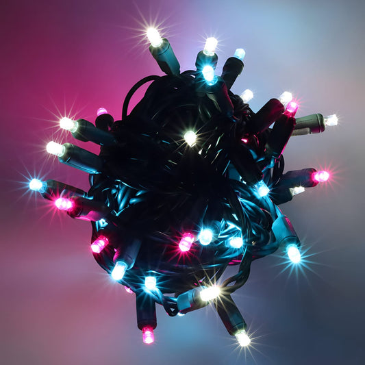 50 5mm ColorSplash Cotton Candy Multicolor LED Christmas Lights 6’’ Spacing - Christmas Lights