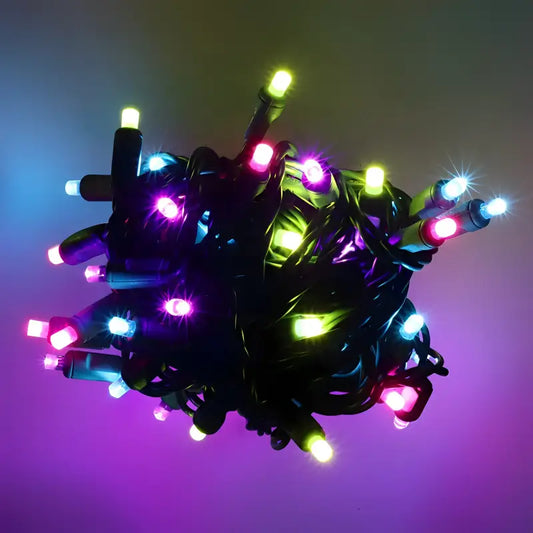 50 5mm ColorSplash Gingerbread Pink,Teal Lime Green Purple LED Christmas Lights 6’’ Spacing - Christmas Lights