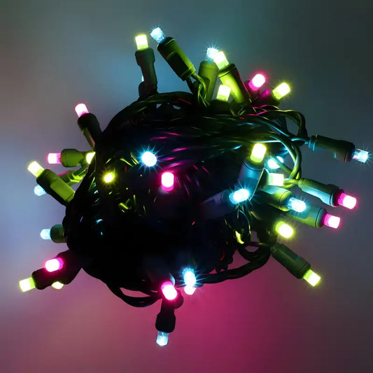 50 5mm ColorSplash Havana Teal Lime Green Pink LED Christmas Lights 6’’ Spacing - Christmas Lights