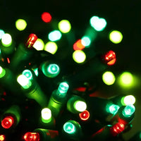 50 5mm ColorSplash Holly - Green, Red, and Frosted Lime Green LED Christmas Lights, 6" Spacing, Green Wire