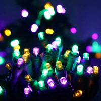 50 5mm ColorSplash Mardi Gras - Purple, Green, and Gold LED Christmas Lights, 6" Spacing, Green Wire