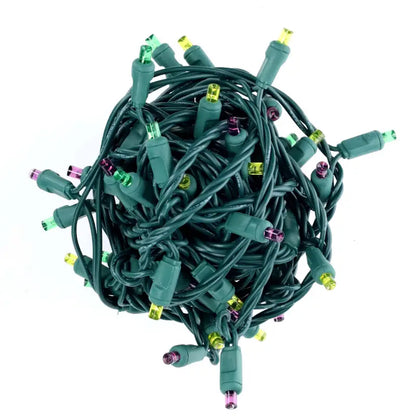 50 5mm ColorSplash Mardi Gras Purple Green Gold LED Christmas Lights 6’’ Spacing - Christmas Lights