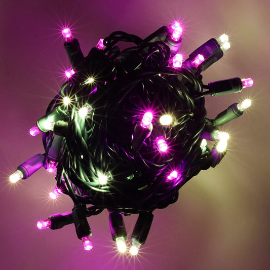 50 5mm ColorSplash Pink Taffy Warm White Pink LED Christmas Lights 6’’ Spacing - Christmas Lights