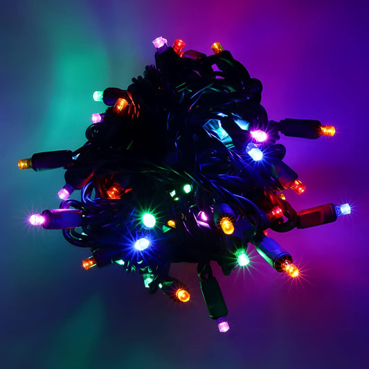 50 5mm ColorSplash Rainbow 5mm Multicolor LED Christmas Lights 6’’ Spacing - Christmas Lights