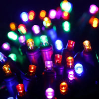 50 5mm ColorSplash Rainbow - Red, Orange, Gold, Green, Blue, and Purple LED Christmas Lights, 6" Spacing, Green Wire