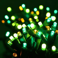 50 5mm ColorSplash Shamrock - Green, Frosted Lime Green, and Gold LED Christmas Lights, 6" Spacing, Green Wire