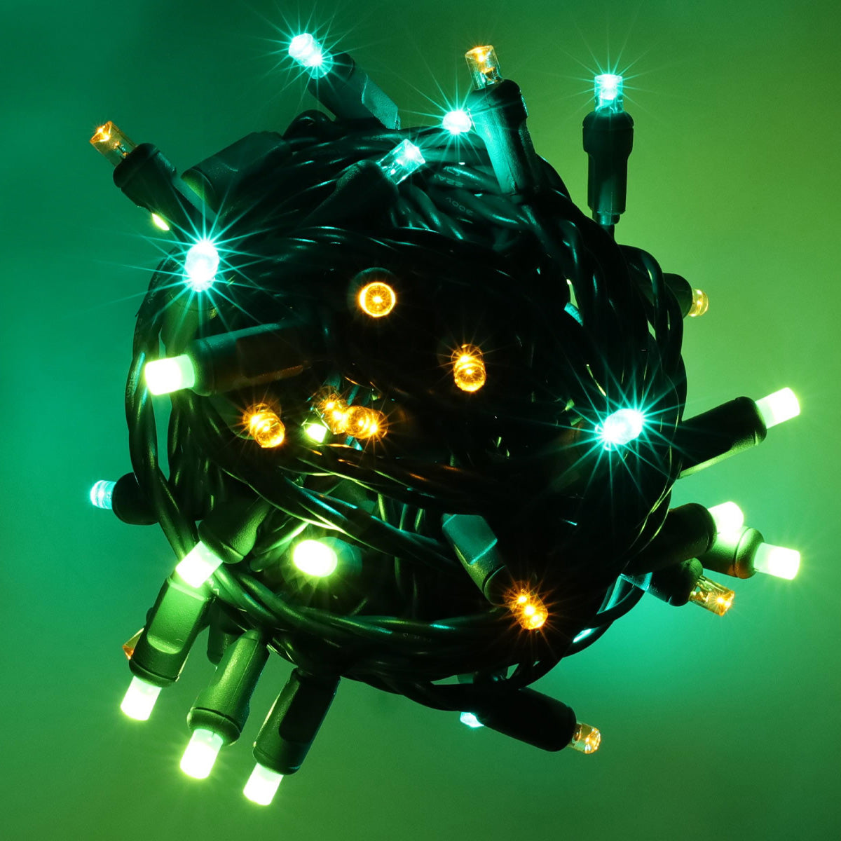 50 5mm ColorSplash Shamrock Green Lime Green Gold LED Christmas Lights 6’’ Spacing - Christmas Lights