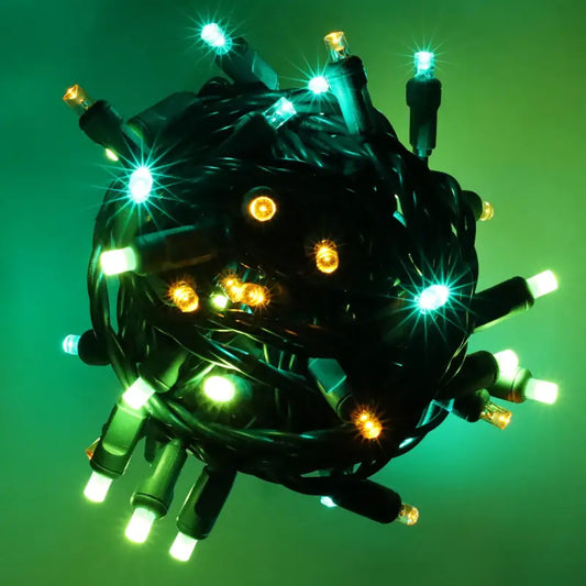 50 5mm ColorSplash Shamrock Green Lime Green Gold LED Christmas Lights 6’’ Spacing - Christmas Lights
