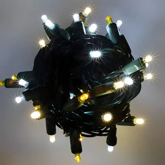 50 5mm ColorSplash Silver & Gold Warm White Cool White Gold LED Christmas Lights 6’’ Spacing - Christmas Lights