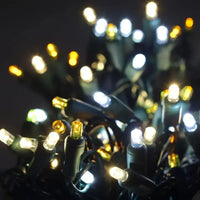 50 5mm ColorSplash Silver & Gold - Cool White, Warm White, and Gold LED Christmas Lights, 6" Spacing, Green Wire