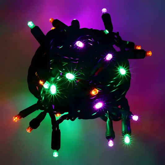 50 5mm ColorSplash Spooky Green Orange Purple LED Christmas Lights 6’’ Spacing - Christmas Lights