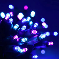 50 5mm ColorSplash Stardust - Teal, Blue, and Purple LED Christmas Lights, 6" Spacing, Green Wire