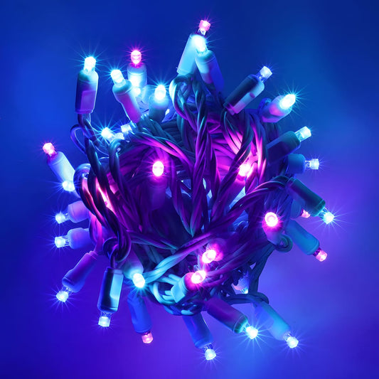 50 5mm ColorSplash Stardust 5mm Multicolor LED Christmas Lights 6’’ Spacing White Wire - Christmas Lights