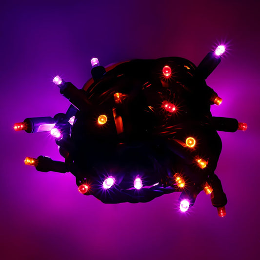 50 5mm ColorSplash Victorian Red Orange Purple LED Christmas Lights 6’’ Spacing - Christmas Lights