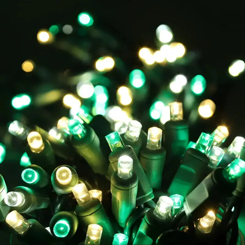 50 5mm ColorSplash Winter Warm White Cool White Green LED Christmas Lights 6’’ Spacing - Christmas Lights