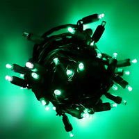 50 5mm Green and Cool White Dazzle LED Strobe Christmas Lights, 6" Spacing, Green Wire