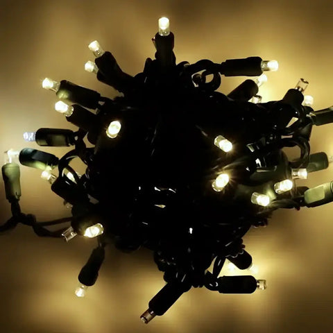 50 5mm Warm White and Cool White Dazzle LED Strobe Christmas Lights 6’’ Spacing Green Wire - Christmas Lights
