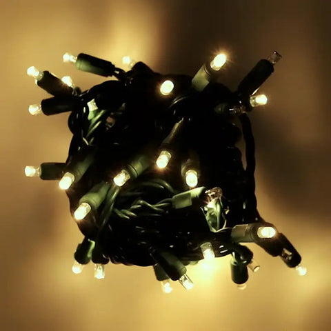 50 5mm Warm White QuadSpark® LED Strobe Christmas Lights 6’’ Spacing Green Wire - Christmas Lights