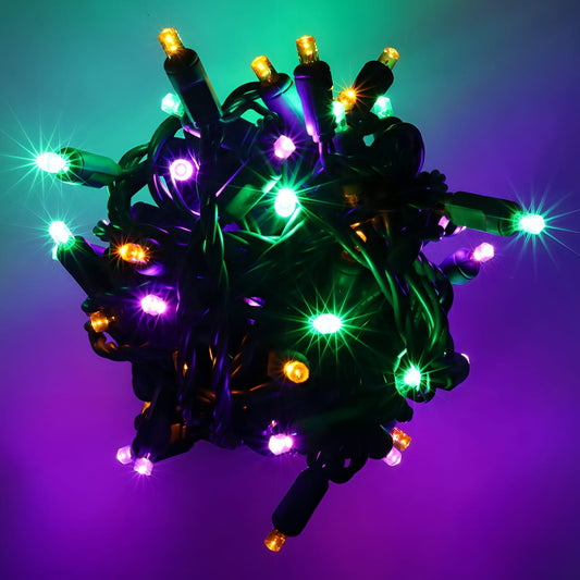 50-Light 5mm ColorSplash Mardi Gras LED String Lights - Multicolor 6’’ Spacing Indoor/Outdoor - Christmas Lights