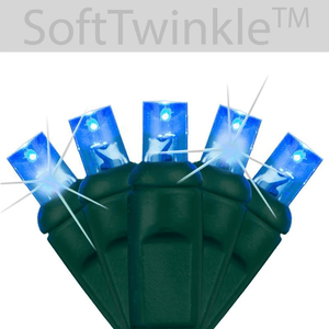 5mm Blue Soft Twinkle Slow Fading LED Christmas Lights, 50 Bulbs, 4" Spacing Christmas Lights Wintergreen Corporation