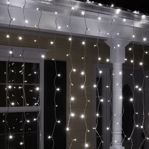 5mm Cool White LED Light Curtain, 150 Bulbs, White Wire Christmas Lights Wintergreen Corporation