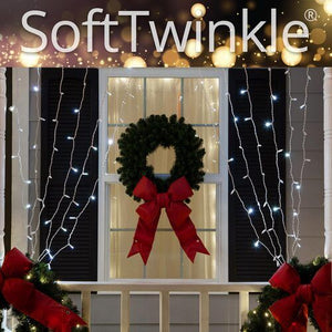 5mm Cool White SofTwinkle LED Light Curtain, 150 Bulbs, White Wire - The Christmas Light Emporium