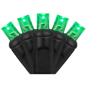 5mm Green LED Christmas Lights, 70 Bulbs, 4" Spacing, Black Wire - The Christmas Light Emporium