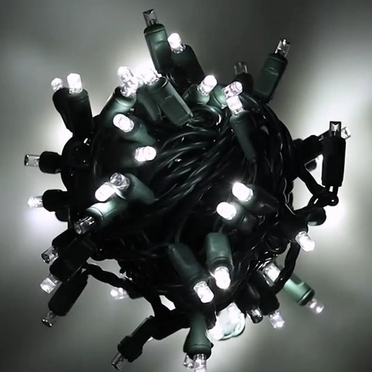 5mm LED Smooth Fade Lights DreamSpark Cool White 70 Bulbs 4’’ Spacing - Christmas Lights