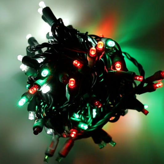 5mm LED Smooth Fade Lights DreamSpark Red Green Cool White 70 Bulbs 4’’ Spacing - Christmas Lights