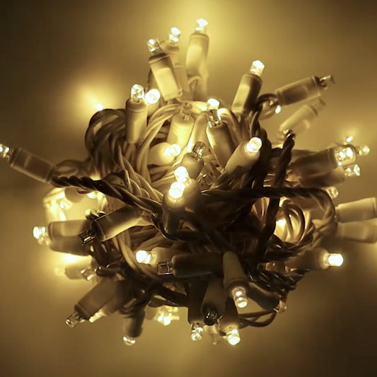 5mm LED Smooth Fade Lights DreamSpark Warm White 70 Bulbs 4’’ Spacing White Wire - Christmas Lights