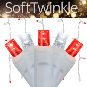 5mm Red and Cool White SofTwinkle LED Icicle Lights, 70 Bulbs, 7.5ft Long, White Wire Christmas Lights Wintergreen Corporation
